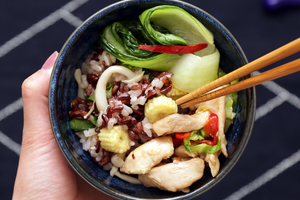 Stir fry Chicken with Red and White rice